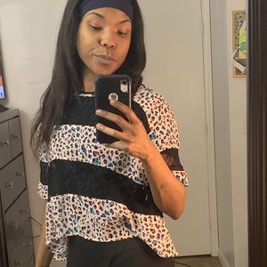 Rainbow Leopard Crop blouse